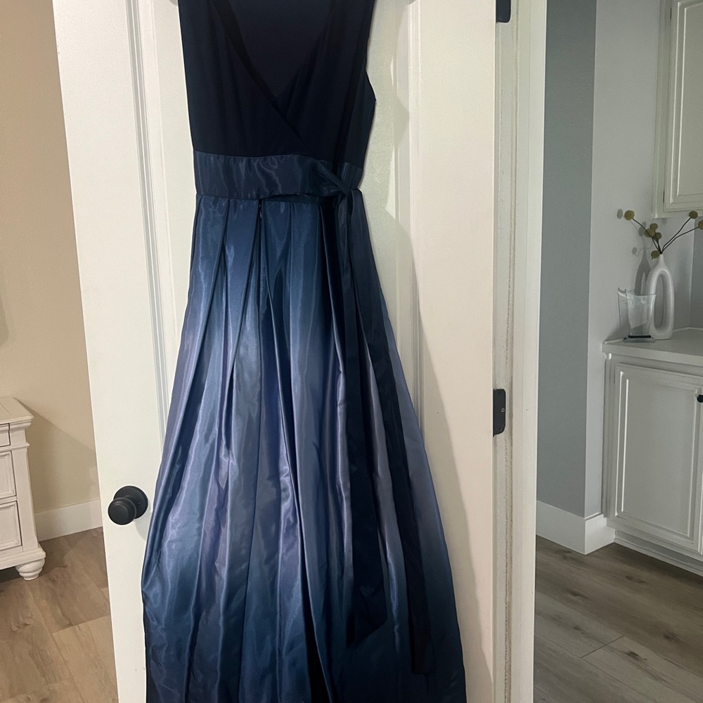 SLNY Blue V-Neck Pleated Maxi Dress